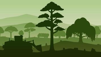 Landscape illustration of illegal logging and deforestation vector