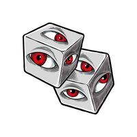 Colored illustration of dice having eyes vector