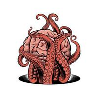 colored illustration of tentacles gripping the brain tightly vector