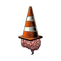 Colored illustration of a brain using a traffic cone vector