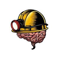 colored illustration of a brain wearing a mining helmet vector