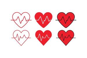 Red Heart with Pulse icons. vector
