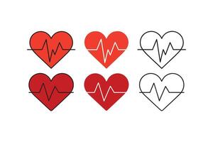 Red Heart with Pulse, Heart icons with Pulse, Hearbeat icon collection, heart beat pulse icon, heart beat outline, Cardiogram heart icon set. vector