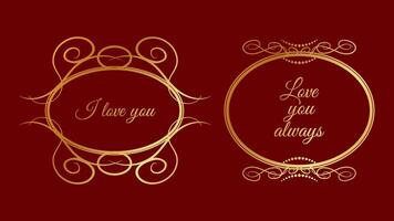 Valentines Day text in a vintage Golden Round frame. Design banner invitation card recognition web page. illustration. vector