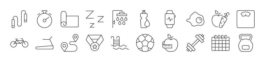 Collection of Outline Symbols of Healthy Lifestyle, Fitness, Wellness Drawn with Thin Line for apps, web sites, banners, infographics and other types of design vector