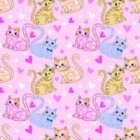 Valentine's concept with cute cat heart shape seamless pattern vector
