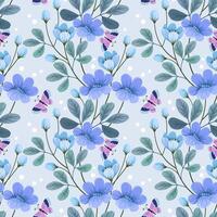 Blue flower with green leaf and butterfly seamless pattern vector