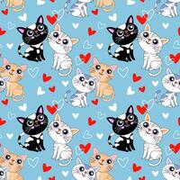 Valentine's concept with cute cat heart shape seamless pattern. vector