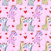 Valentines concept with cute giraffe heart shape seamless pattern vector
