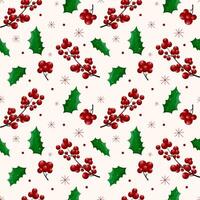 Christmas pattern. Traditional colors and elements. Holly leaf, twig and berries. Festive design. vector