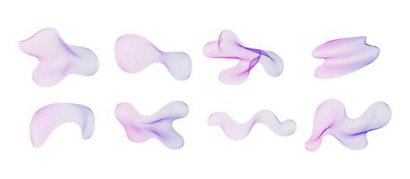 Abstract Gradient Fluid Shapes with Striped Texture in Pink and Purple isolated on white background. Abstract curved gradient with line waves illustration vector