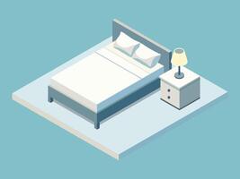 Bed And Night Lamp Above Table With Isometric Design Style vector