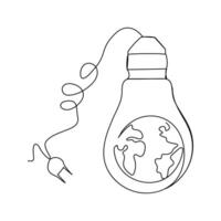 Light bulb one line outline art illustration vector