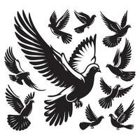 Pigeon flying silhouette in the sky vector