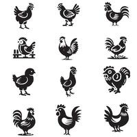 Pet Poultry icon set. chicken icon set, vector