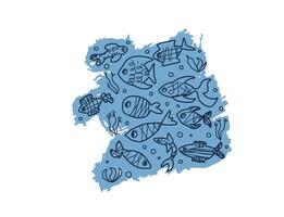 fish collection isolated in doodle style. vector