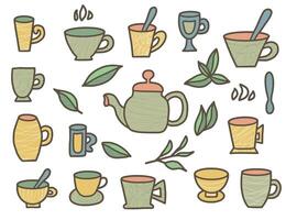 Tea set. Cups and teapots. illustration. vector