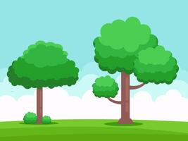 Cartoon Illustration of a Two Tree in a Green Field with Blue Sky vector