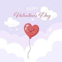 Happy Valentine's Day, cute balloon card with sky background, square. vector