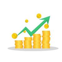 Coins that increase as the green arrow points upwards. Currency vector