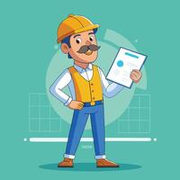 Man Architect Construction Holding Paper Sketch Cartoon Illustration vector