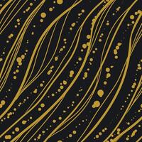 Abstract seamless pattern with hand drawn lines and spots. Golden stripes, waves on black background. vector
