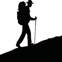 Silhouette of a man hiking on a hill vector