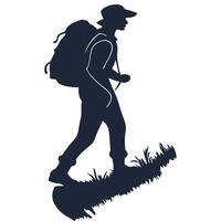 Silhouette of a man hiking with a backpack vector