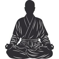 Silhouette of a man in a kimono sitting in lotus position vector