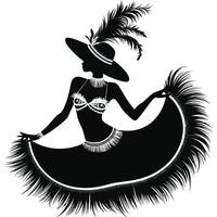 Silhouette of a woman dancing in a feather skirt vector