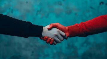A powerful symbol of unity the interconnectedness of humanity through a simple handshake in a colorful and artistic setting photo