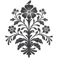 A black and white floral design with a bird on top vector