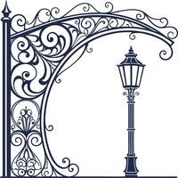 An ornate arch with a lamp post and a lantern vector