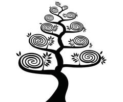 A black and white tree with swirls on it vector
