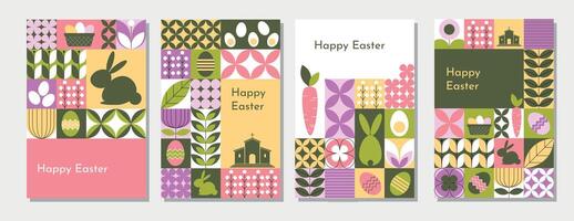Set of Modern Happy Easter mosaic Banners with geometric shapes. . Abstract Modern trendy minimalist style. illustration vector