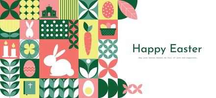 Greeting horizontal geometric Easter card. Happy Easter modern abstract mosaic poster, card, banner. illustration vector