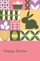 Easter holiday abstract geometric pattern with rabbits, Easter bunnies, and eggs. Perfect for wallpaper, banners, web design, or festive prints. vector