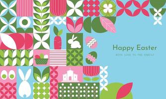 Modern geometric Easter card with abstract mosaic design. Horizontal banner featuring Happy Easter text. Perfect for festive greetings. vector