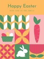 Easter holiday abstract geometric pattern featuring rabbits, Easter bunnies, and eggs, perfect for wallpaper, web, banners, or festive designs. vector