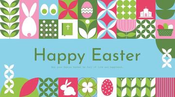 Horizontal geometric Easter card with modern abstract mosaic design. Happy Easter message. Perfect for posters, cards, and banners. vector
