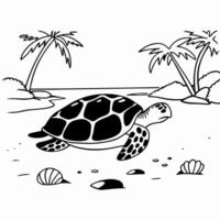 beach turtle design palm sea vector