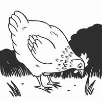 chicken in the forest black and white design vector
