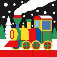 A colorful train is shown in the snow vector
