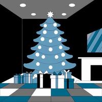 A christmas tree in a room with presents vector