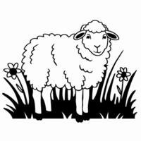 minimal simple design sheep flowers vector