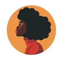 flat illustration portrait avatar of black African girl. Side pose. Curly hair. for social networks user profile, website and application design and development, user profile icons vector