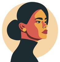 flat illustration of a bright female avatar portrait on a beige background. Avatar icons user profile media, design and development of websites and applications, icons vector