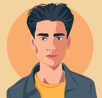 Young man avatar icon for social network. Portrait. flat illustration on beige pastel background. Simple style vector