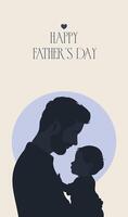 illustration of a cute Happy Father's Day card, silhouette of a small child son daughter in the arms of his father vector