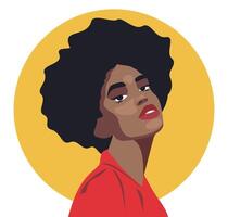flat illustration portrait avatar of black African girl. Side pose. For social networks user profile, website and app design and development, user profile icons vector